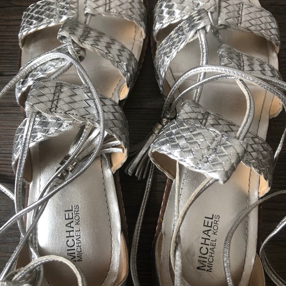 Michael Kors Silver Leather Gladiator Sandals - Picture 1 of 3